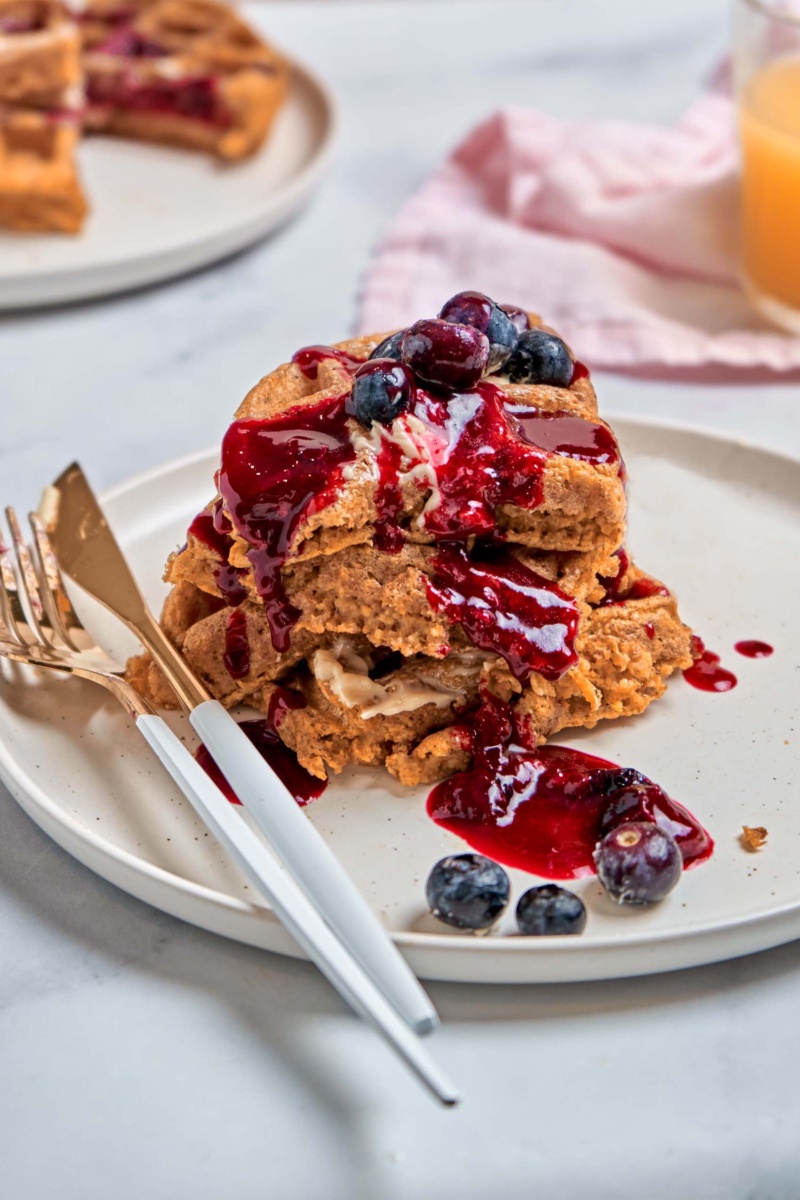 Blender Sweet Potato Waffles with Blueberry Sauce