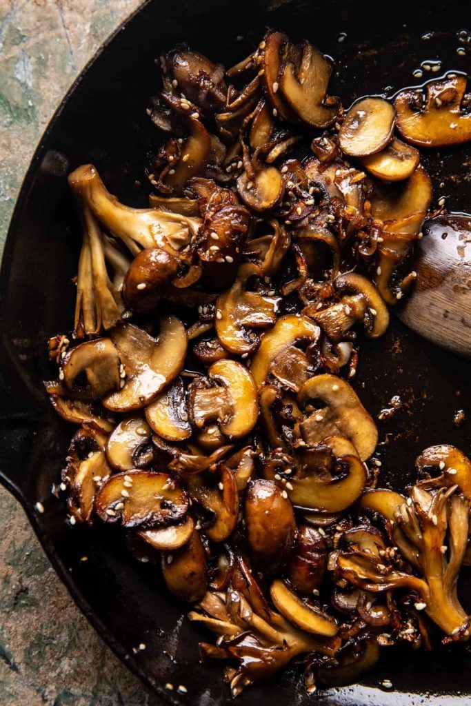 30 Minute Saucy Ginger Sesame Noodles with Caramelized Mushrooms