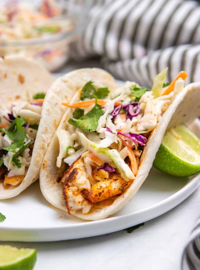 Air Fryer Fish Tacos with Cilantro Lime Slaw