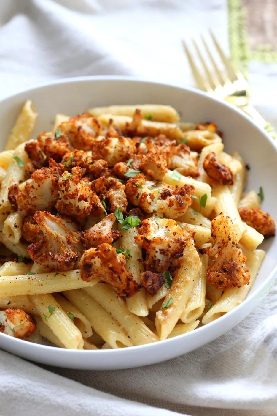 Vegan Garlic Pasta with Roasted Cajun Cauliflower