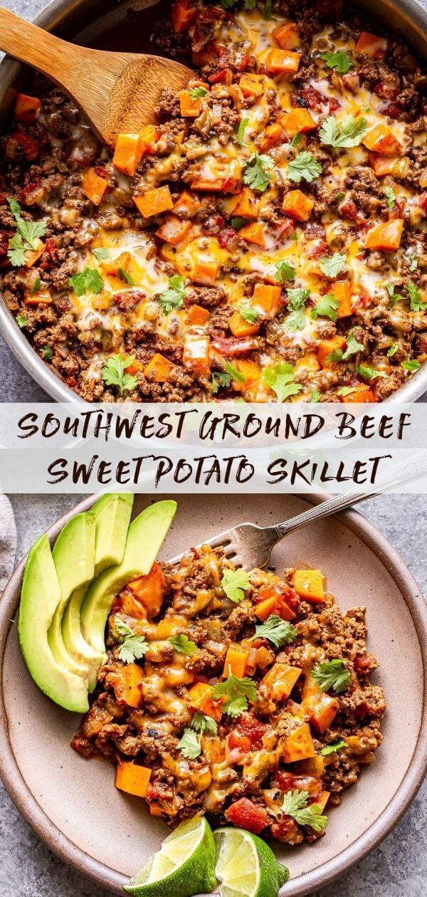 Southwest Ground Beef and Sweet Potato Skillet