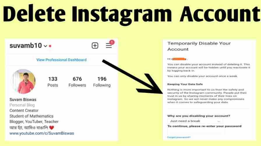 How to delete Instagram, Facebook account