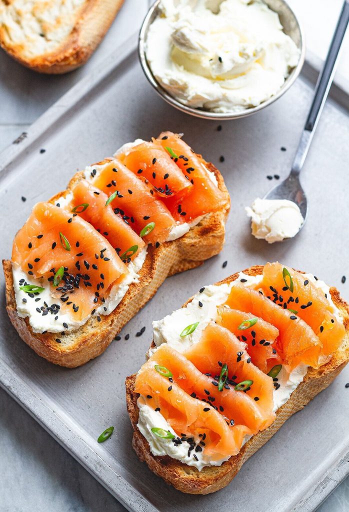 Whipped Cream Cheese Toasts with Smoked Salmon